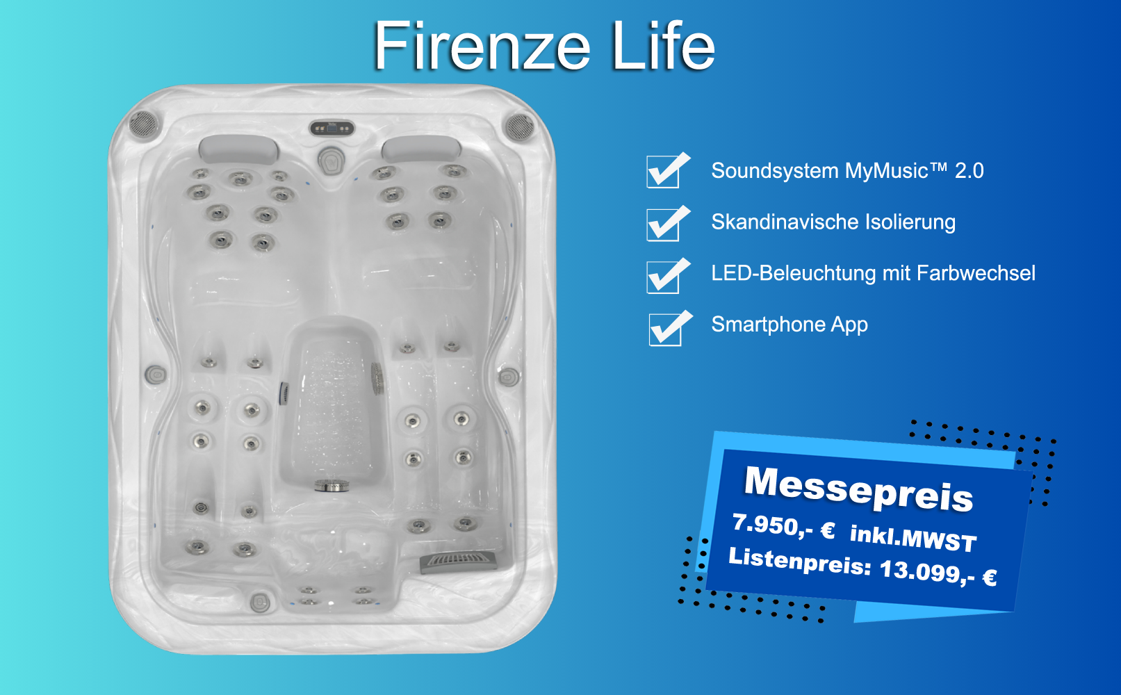 Whirlpool Firenze Life. Messepreis: 7.950,- € inkl.MWST. Listenpreis: 13.099,- € Whirlpool Firenze Life. Messepreis: 7.950,- € inkl.MWST. Listenpreis: 13.099,- €