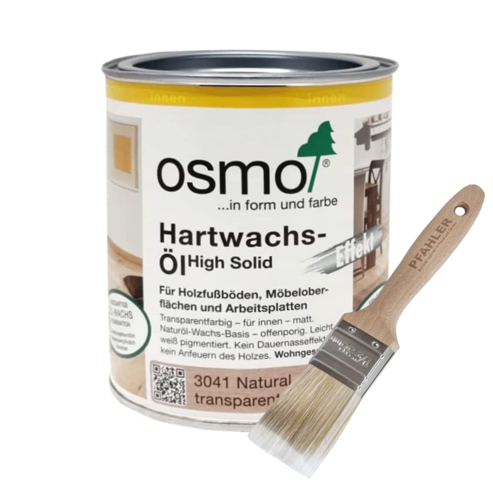 OSMO Hartwachsöl Effekt Natural 3041 - 0,75l . Transparent, matt, für innen + Flächenstreicher Pinsel von Pfahler Gratis