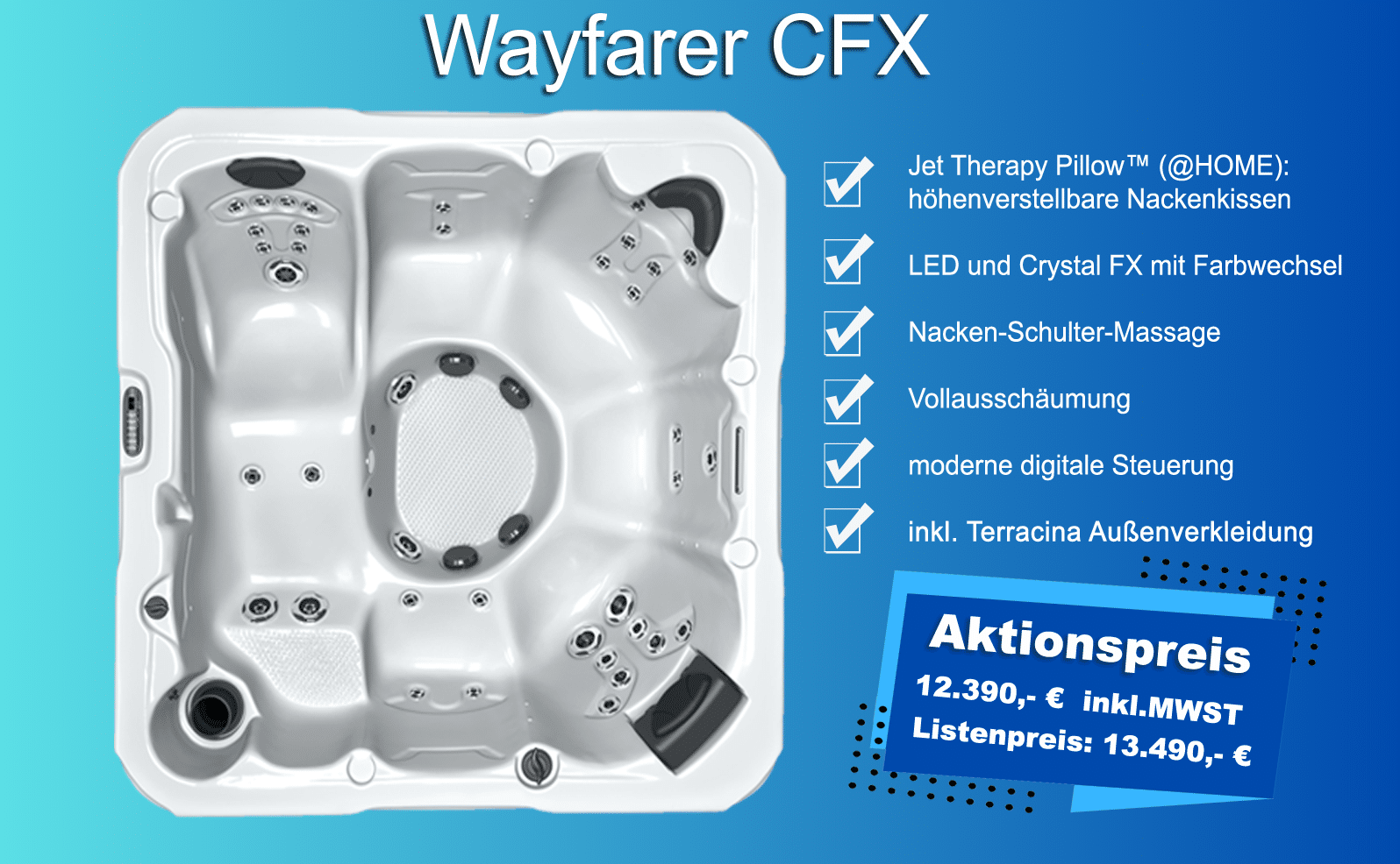 Whirlpool Wayfarer. Aktionspreis
12.390,- € inkl.MWST
Listenpreis: 13.490,- €